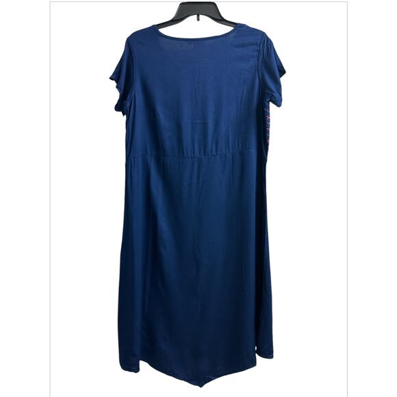 Ateesa Navy Blue Long Strip Embroidery Short Sleeve A-Line Tunic Dress Womens XL - Picture 3 of 8